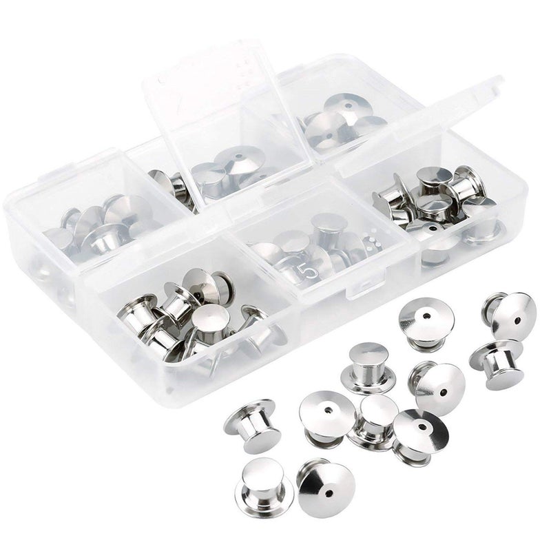 SUBANG 40 Pieces Metal Pin Backs Locking Pin Keepers Locking Clasp with Storage Case