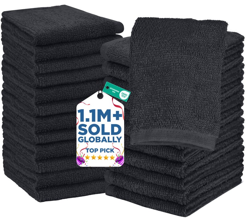DAN RIVER 24 Pack Wash Cloths for Showering [12x12] - 100% Cotton Washcloths Premium Quality Flannel Face Cloths for Bathroom, Highly Absorbent and Soft Feel Wash Clothes, Charcoal - Image 1