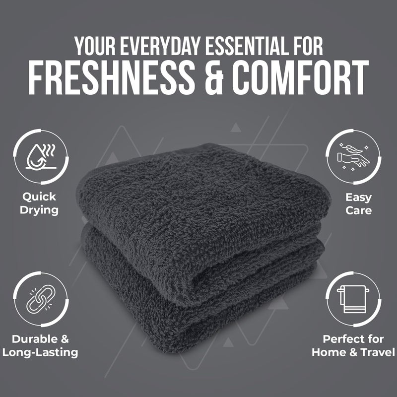 DAN RIVER 24 Pack Wash Cloths for Showering [12x12] - 100% Cotton Washcloths Premium Quality Flannel Face Cloths for Bathroom, Highly Absorbent and Soft Feel Wash Clothes, Charcoal - Image 5
