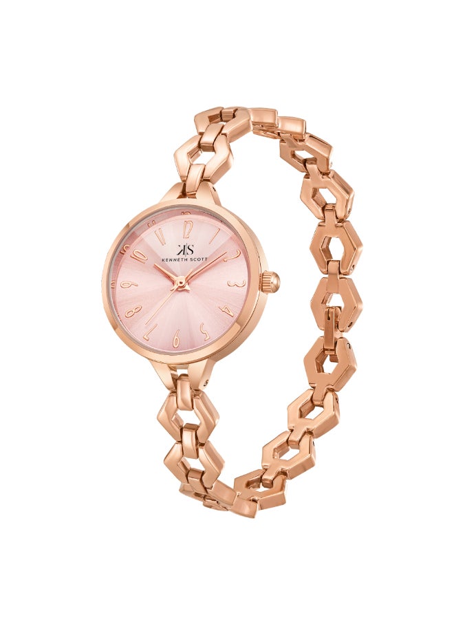KENNETH SCOTT Kenneth Scott Women's PC21 Movement Watch, Analog Display and Stainless steel Strap - K23508-RBKP, Rose Gold  - Image 3