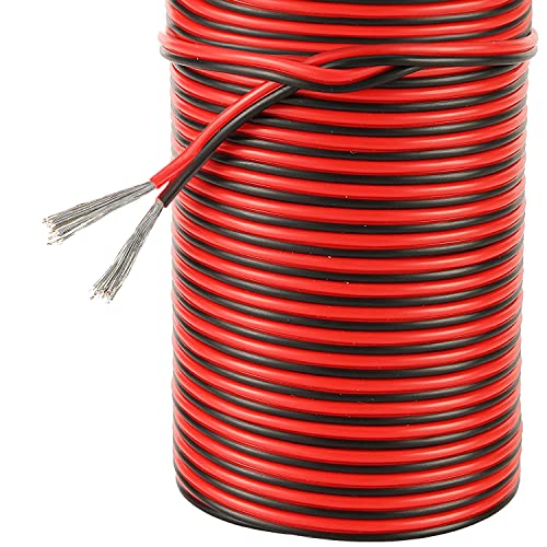 EvZ 20 Gauge 2Pin Extension Wire, EvZ 20AWG 2 Conductor Parallel Electric Cable Cord for Led Strips Single Color 3528 5050, Red Black, 66ft/20M - Image 1