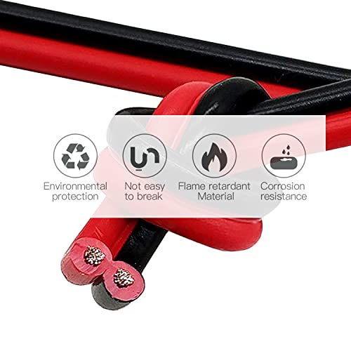 EvZ 20 Gauge 2Pin Extension Wire, EvZ 20AWG 2 Conductor Parallel Electric Cable Cord for Led Strips Single Color 3528 5050, Red Black, 66ft/20M - Image 2