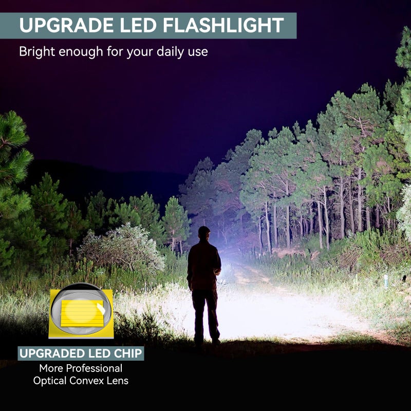 LETMY Tactical Flashlight - 2 Pack Bright Military Grade LED Flashlights High Lumens - Portable Handheld Flash Light, 5 Modes Zoomable Waterproof Flashlights for Home Emergency Camping- Gray - Image 2