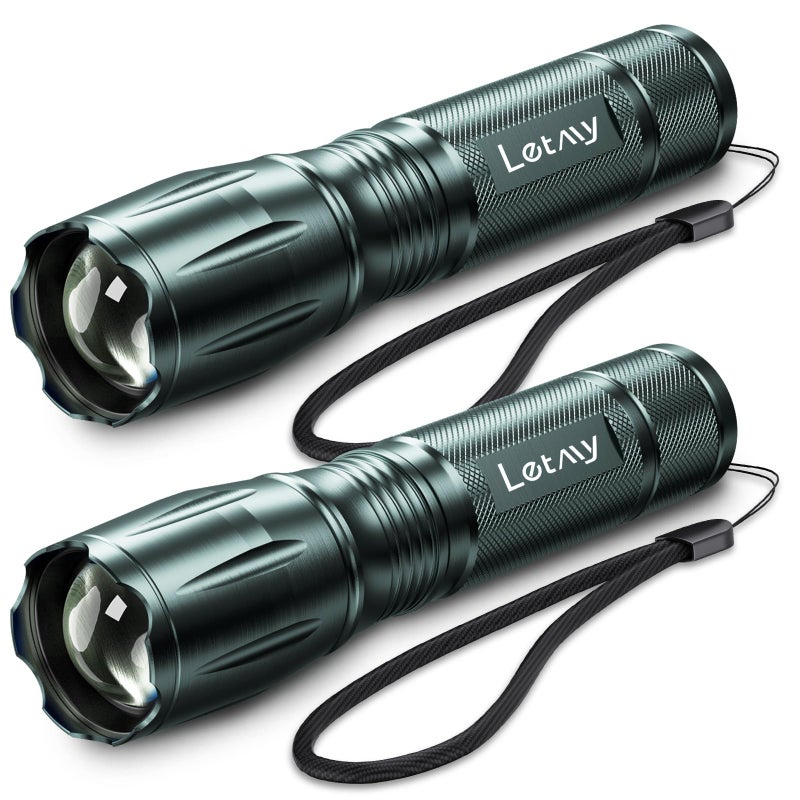 LETMY Tactical Flashlight - 2 Pack Bright Military Grade LED Flashlights High Lumens - Portable Handheld Flash Light, 5 Modes Zoomable Waterproof Flashlights for Home Emergency Camping- Gray - Image 1