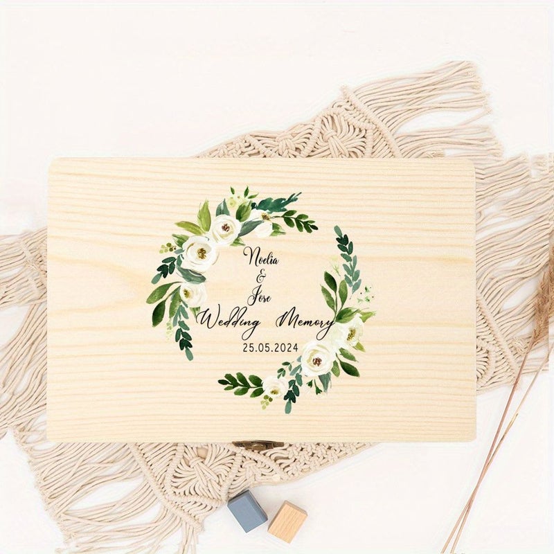 Wedding Keepsake Box Floral Pink Roses Green Leaves Wooden Gift - Image 4