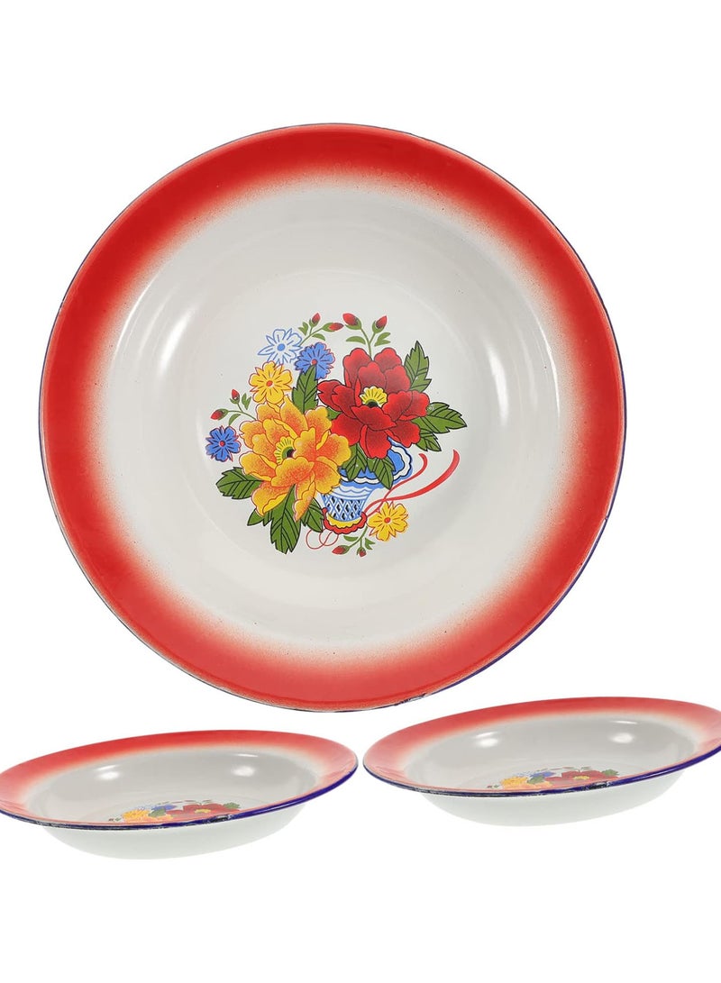 جي جوت طقم أطباق سلطة مطلية بالمينا مكون من 3 قطع، أطباق عشاء سيراميك، طقم شواء من الفولاذ المقاوم للصدأ، طبق تقديم معدني، طبق عشاء، أطباق حلوى، طبق وجبات خفيفة، أطباق تقديم على الطراز الصيني - Image 1