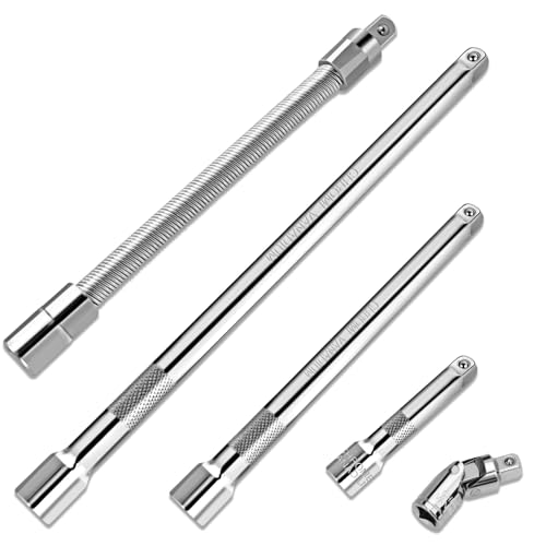 GURADESIGN 5-Piece 1/4 Inch Drive Extension Bar Set, Includes 2, 4, and 6 Inch Extensions, 1/4 Inch Drive Universal Joint Socket and Flexible Socket Extension Bar - Image 1
