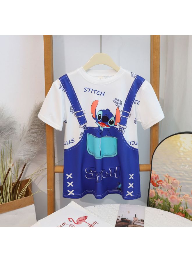Cute Printed Cartoon Small And Medium-sized Children's Skirt Short-sleeved Summer New Baby Girl's Mid-length T-shirt Dress