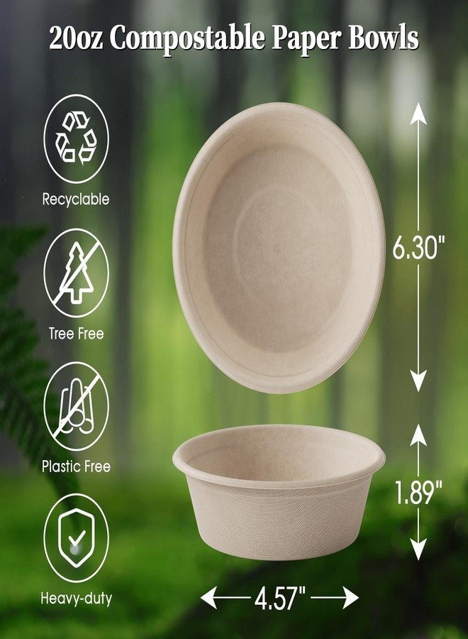 ECOLipak 20 OZ 150 Count Paper Bowls, Disposable Compostable Large Soup Bowl, Heavy Duty Bagasse Bowls for Family Lunch, Dinner Meals, Camping, Party - Image 2