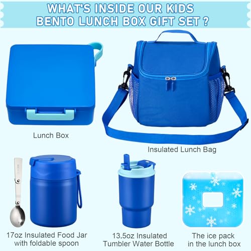Howeemo Bento Lunch Box for Kids with 17oz Soup Thermo,Insulated Tumbler Water Bottle and Insulated Lunch Bag,Leak-Proof 3 Compartment Lunch Food Container with Ice Pack for Kids to School-Blue - Image 2