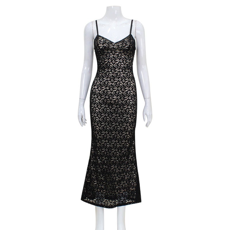 Sexy V-Neck Fishtail Lace Party Dress White  - Image 2
