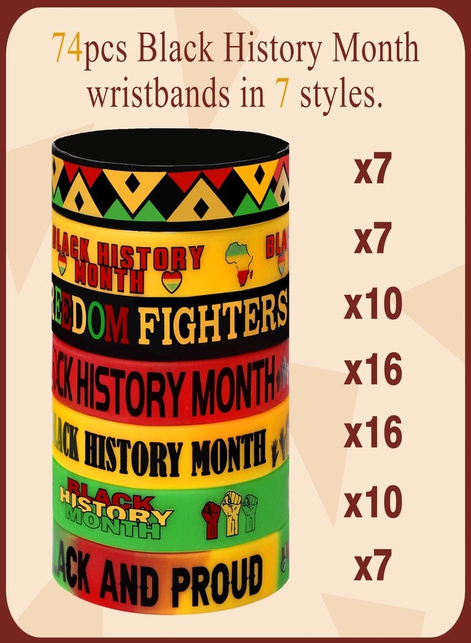 مون بوت مجموعة مون بوت 74 قطعة من أساور زينة شهر التاريخ الأسود: أساور معصم من مطاط السيليكون، هدايا بالجملة، هدايا حفلات أفريقية - Image 4