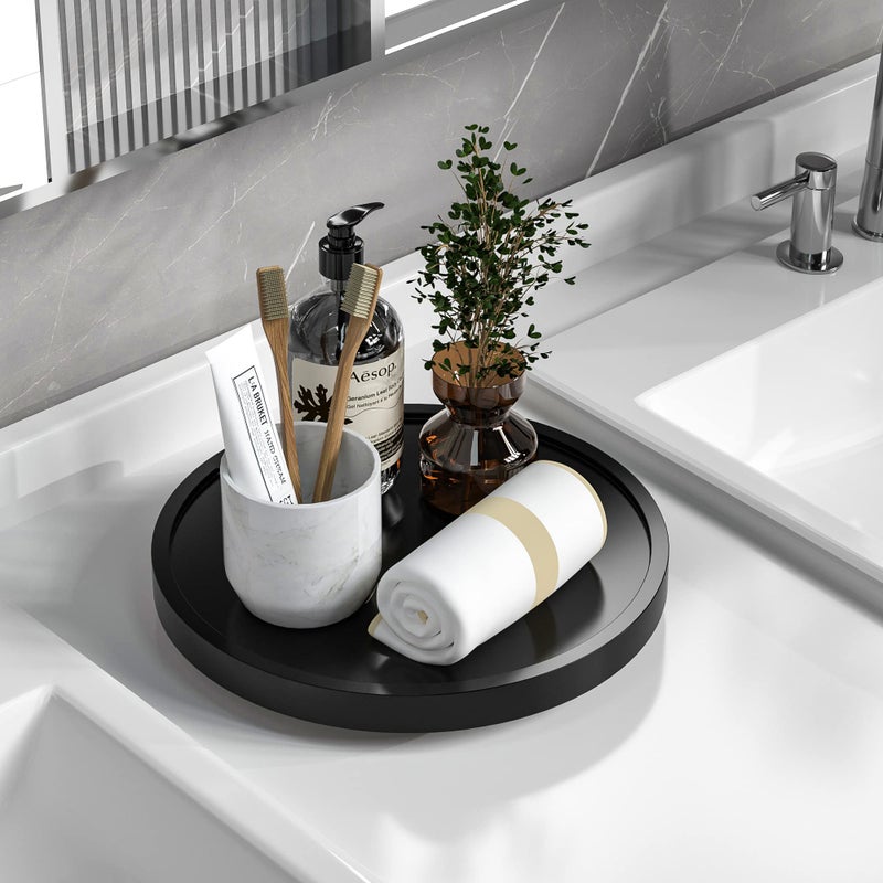 VeyFey Turntable Vanity Tray 10 Inch for Perfume Candle, Bamboo Kitchen Sink Countertop Organizer Keep Glass, Sponge and Soap Bathroom Coffee Table Decorative Black (VFLZ) - Image 1