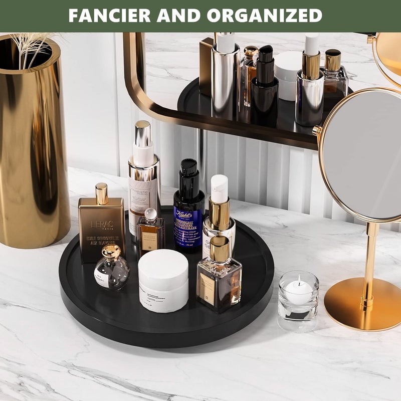 VeyFey Turntable Vanity Tray 10 Inch for Perfume Candle, Bamboo Kitchen Sink Countertop Organizer Keep Glass, Sponge and Soap Bathroom Coffee Table Decorative Black (VFLZ) - Image 3