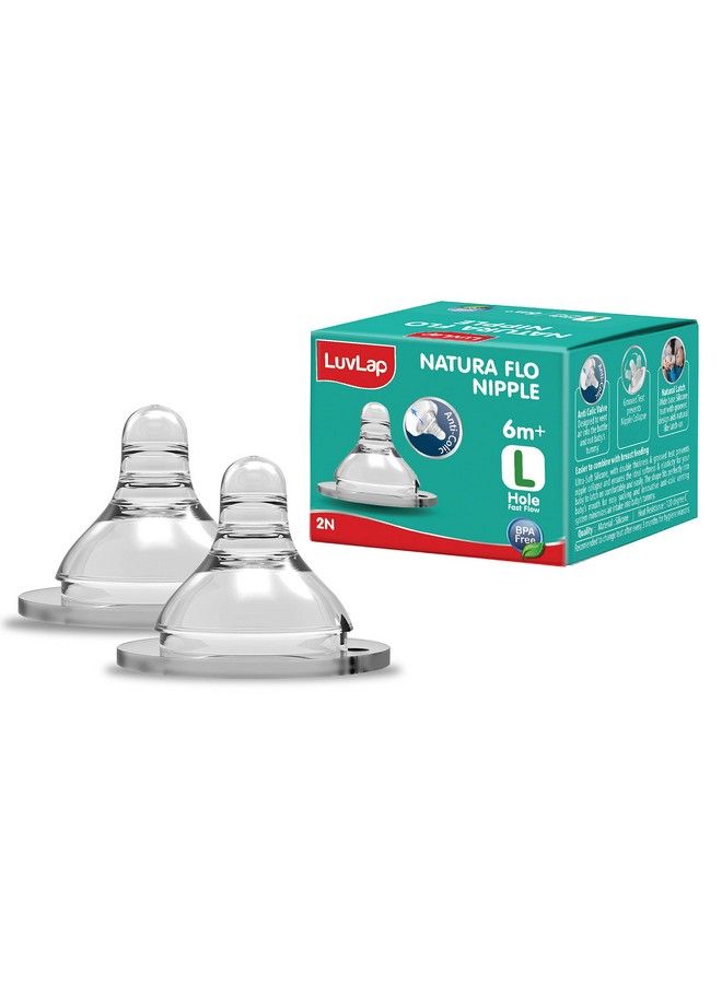 Luvlap Pack Of 2 Anticolic Natura Flo Teat Nipple For Wide Neck Bottle, Fast Flow, 6M+  - Image 1