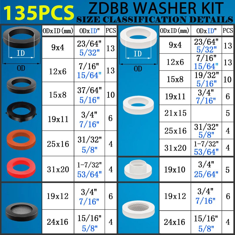 ZDBB 135 Pcs Flat Washer,Silicone and Nitrile Rubber Assortment Kit, Used for Faucet,Shower Head, Garden Hoses, Reusable Flat Washer O Rings - Image 2