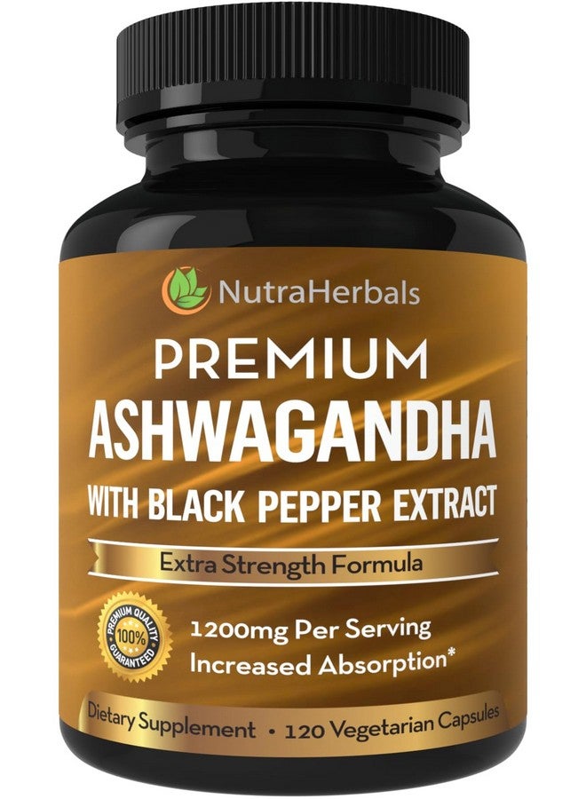 NUTRAHERBALS NUTRAHERBALS Ashwagandha Supplement Made with Premium Ashwaganda Root Powder 1200mg with Black Pepper Extract for Increased Absorption - 120 Vegi Capsules 