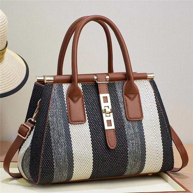 Jindian Tote Bag Fashion Portable Women'S Bag Woven Cloth Pu Combination Bag Niche Design Crossbody Bag - Image 5