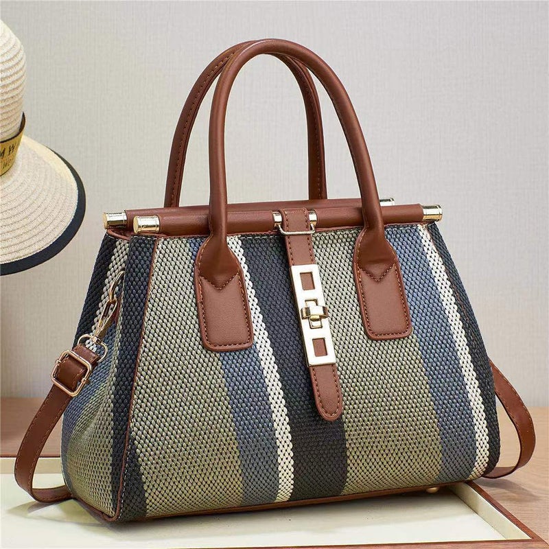 Jindian Tote Bag Fashion Portable Women'S Bag Woven Cloth Pu Combination Bag Niche Design Crossbody Bag - Image 4
