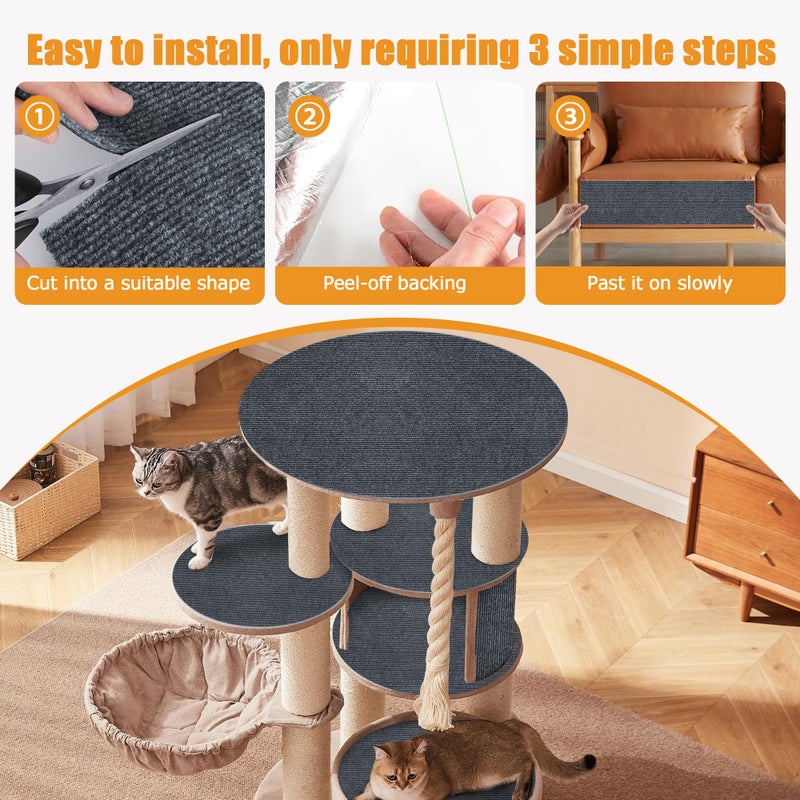 ALEIFLE cat Scratching mat Self-Adhesive, Trimmable Furniture Protector for Couch, Sofa, Wall & Cat Trees - Durable Scratch Pad with Nano Tape, DIY Climbing Carpet for Indoor Cats(Dark Grey, 23.6"x15.8") - Image 5