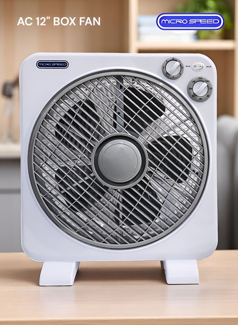الذاكرة السريعة مروحة صندوقية AC مقاس 12 بوصة مع شواية دوارة – 3 سرعات، تبريد هادئ وموفر للطاقة، تصميم آمن للأطفال – مثالية للاستخدام المنزلي، المكتبي وعلى المكتب الشخصي  - Image 1