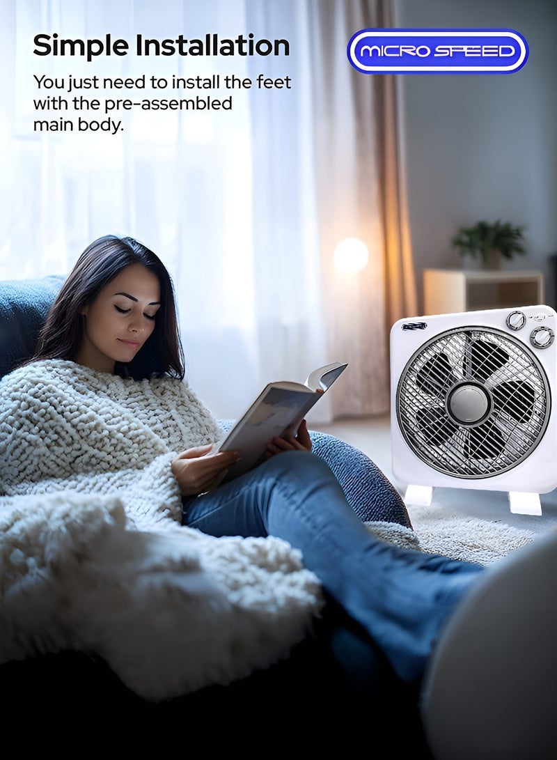 الذاكرة السريعة مروحة صندوقية AC مقاس 12 بوصة مع شواية دوارة – 3 سرعات، تبريد هادئ وموفر للطاقة، تصميم آمن للأطفال – مثالية للاستخدام المنزلي، المكتبي وعلى المكتب الشخصي  - Image 5