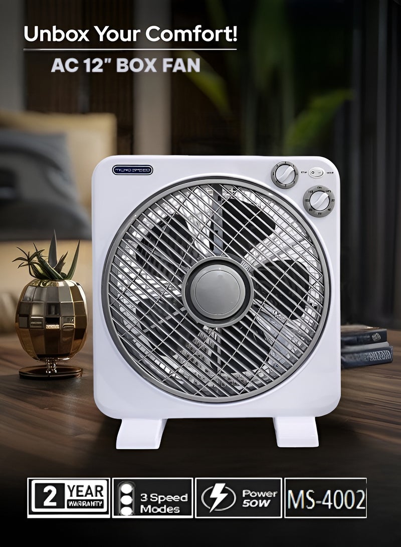 الذاكرة السريعة مروحة صندوقية AC مقاس 12 بوصة مع شواية دوارة – 3 سرعات، تبريد هادئ وموفر للطاقة، تصميم آمن للأطفال – مثالية للاستخدام المنزلي، المكتبي وعلى المكتب الشخصي  - Image 3