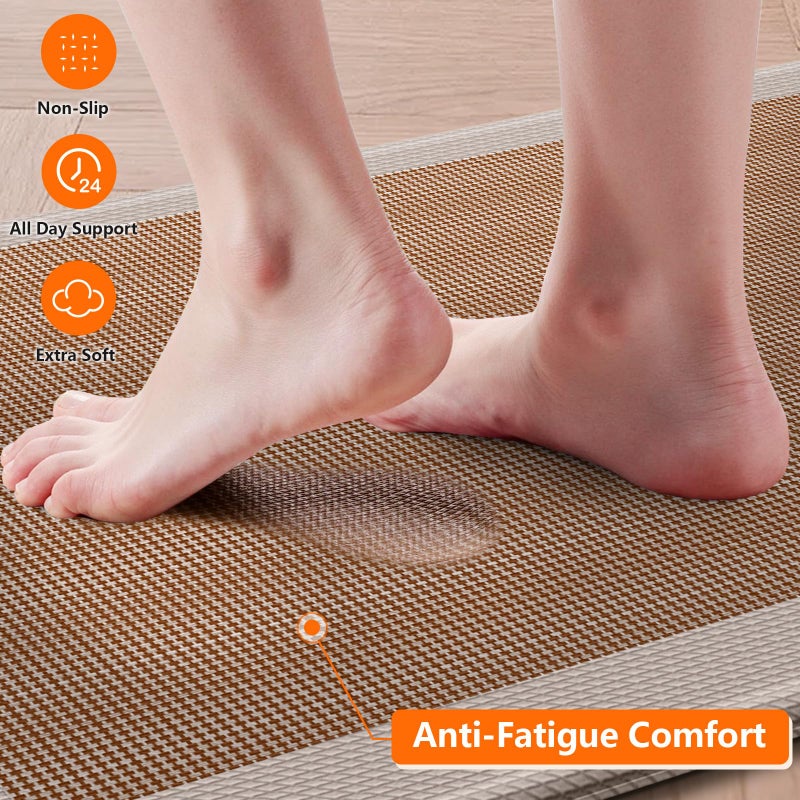 SofterCharm Kitchen Mats, 2PCS Kitchen Rugs for Floor, Cushioned Anti-Fatigue Mats for Kitchen Floor, Non-Slip Standing Desk Mat for Sink, Home, Laundry & Office, 17.3"x30"+17.3"x47" (Khaki) - Image 4