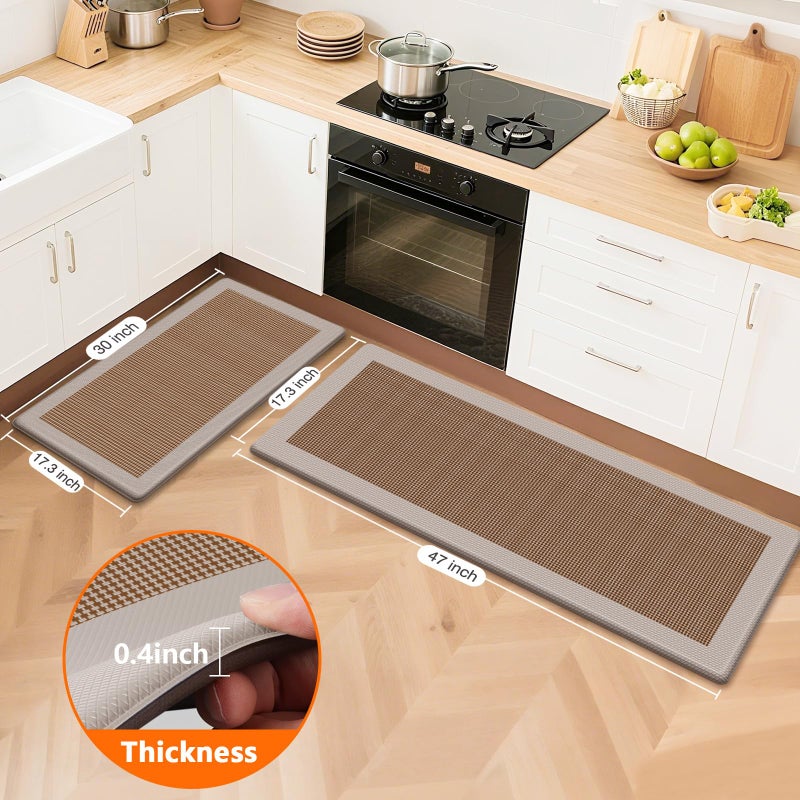 SofterCharm Kitchen Mats, 2PCS Kitchen Rugs for Floor, Cushioned Anti-Fatigue Mats for Kitchen Floor, Non-Slip Standing Desk Mat for Sink, Home, Laundry & Office, 17.3"x30"+17.3"x47" (Khaki) - Image 2