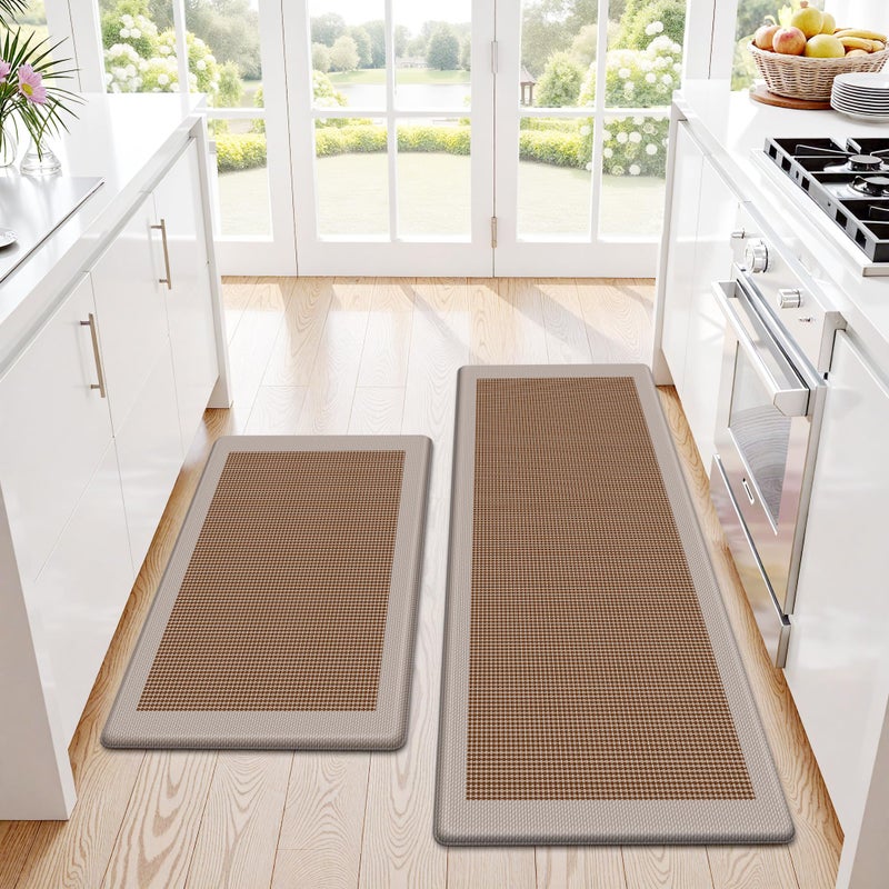 SofterCharm Kitchen Mats, 2PCS Kitchen Rugs for Floor, Cushioned Anti-Fatigue Mats for Kitchen Floor, Non-Slip Standing Desk Mat for Sink, Home, Laundry & Office, 17.3"x30"+17.3"x47" (Khaki) - Image 1