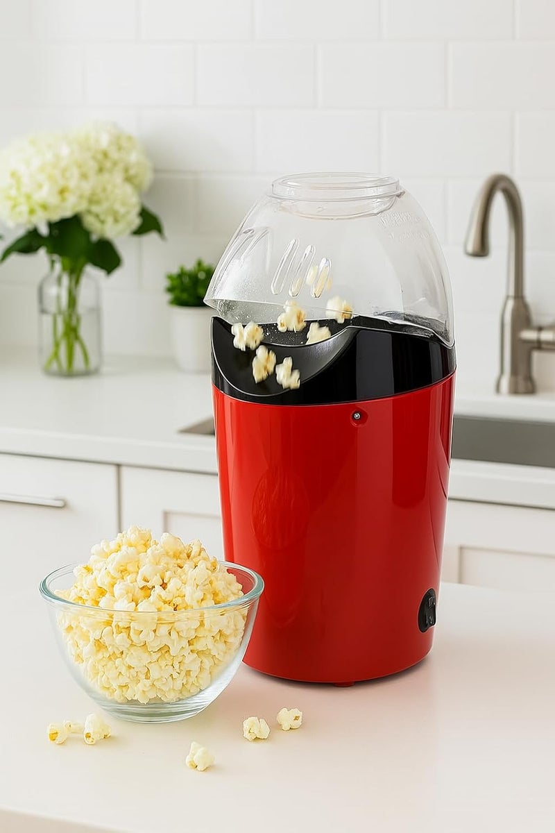 B&D electric hot air popcorn maker machine 1200w oil free healthy popcorn popper quick home kitchen appliance for movie nights kids parties family gatherings compact stylish red design easy clean - Image 4