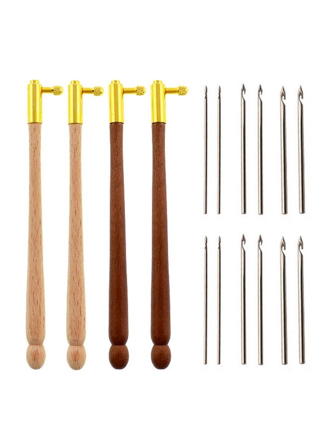 TXIN 4 Pieces Tambour Hooks with 12 Needles, Wooden Handle Embroidery Crochet Hooks, French Beading Needle Tools for Sewing Embroidery Sequins and Beads (0.7mm 1.0mm 1.2mm) - Image 1