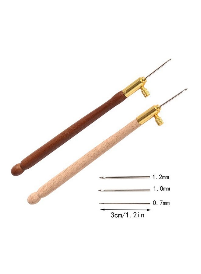 TXIN 4 Pieces Tambour Hooks with 12 Needles, Wooden Handle Embroidery Crochet Hooks, French Beading Needle Tools for Sewing Embroidery Sequins and Beads (0.7mm 1.0mm 1.2mm) - Image 2
