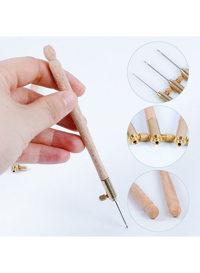 TXIN 4 Pieces Tambour Hooks with 12 Needles, Wooden Handle Embroidery Crochet Hooks, French Beading Needle Tools for Sewing Embroidery Sequins and Beads (0.7mm 1.0mm 1.2mm) - Image 3