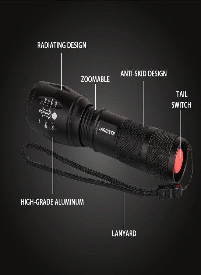 JARDLITE 8 Pack LED Emergency Handheld Flashlight, Adjustable Focus, Water Resistant with 5 Modes, Best Tactical Torch for Hurricane, Camping, Dog Walking - Image 2