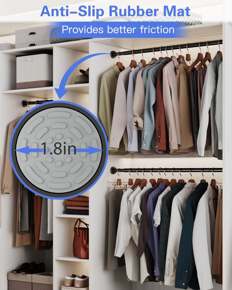 Supforce No Drilling Closet Rods for Hanging Clothes, Non Slip Tension Rod with Heavy Duty Clothes Hanging Rod, 17-69 Inches Adjustable Spring Closet Rod for Closet Wardrobe Bathroom Laundry RV, Black - Image 3