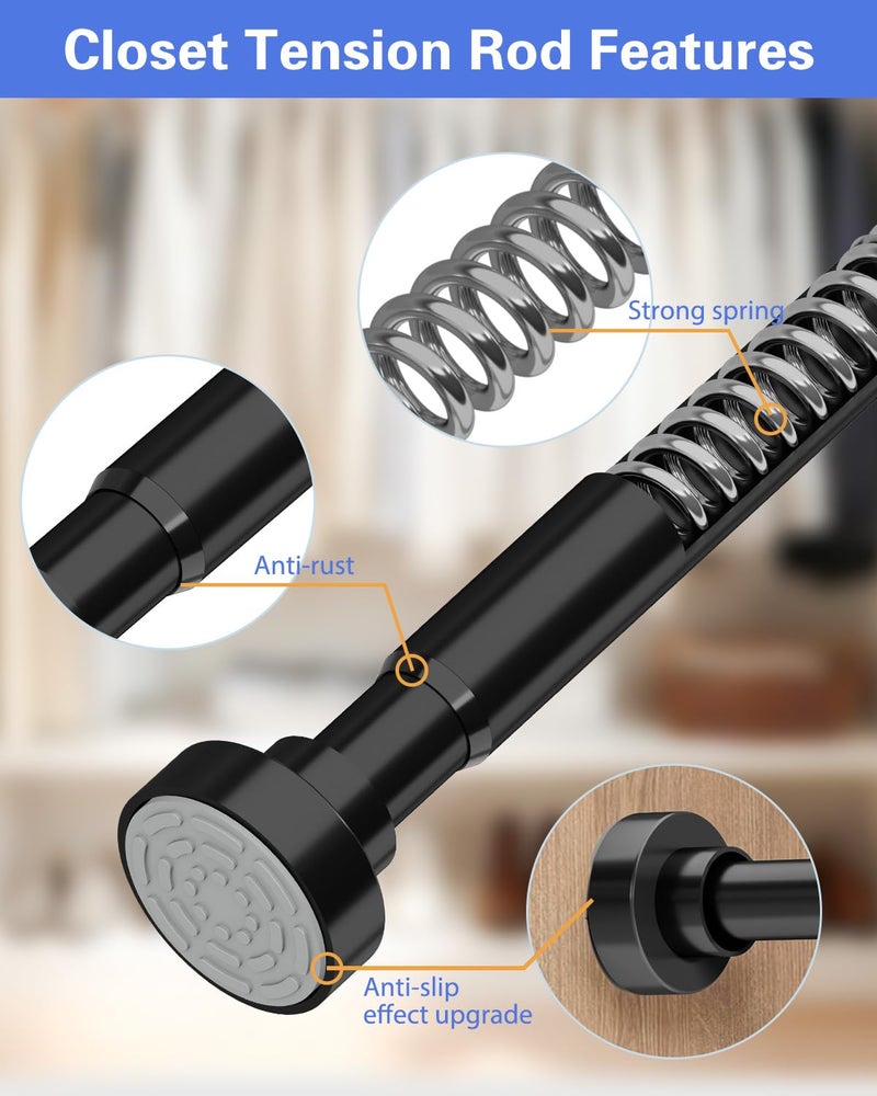 Supforce No Drilling Closet Rods for Hanging Clothes, Non Slip Tension Rod with Heavy Duty Clothes Hanging Rod, 17-69 Inches Adjustable Spring Closet Rod for Closet Wardrobe Bathroom Laundry RV, Black - Image 4