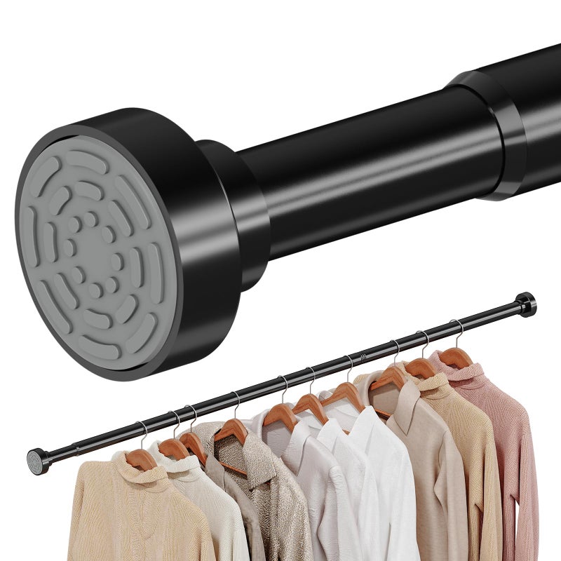 Supforce No Drilling Closet Rods for Hanging Clothes, Non Slip Tension Rod with Heavy Duty Clothes Hanging Rod, 17-69 Inches Adjustable Spring Closet Rod for Closet Wardrobe Bathroom Laundry RV, Black - Image 1