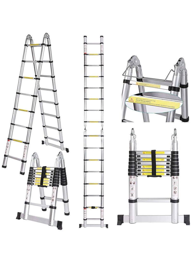 Telescopic Aluminum Ladder 5M – Foldable & Extendable, Max Load 150kg, Silver - Image 1