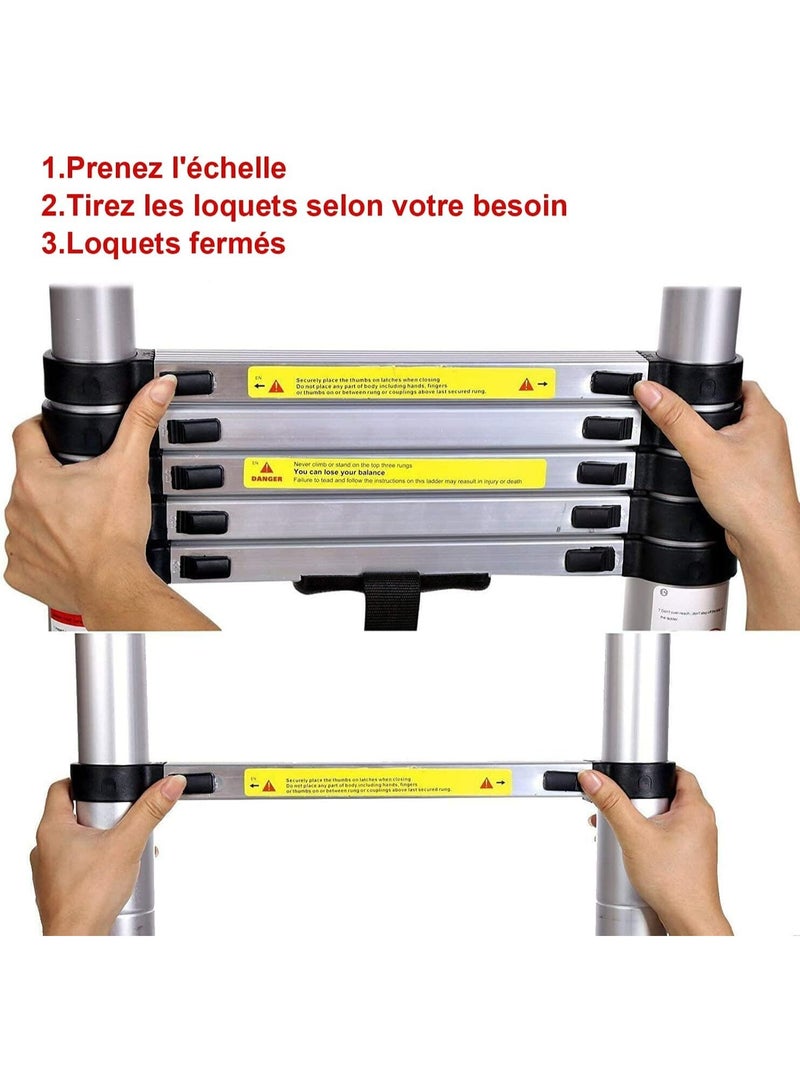 Telescopic Aluminum Ladder 5M – Foldable & Extendable, Max Load 150kg, Silver - Image 4