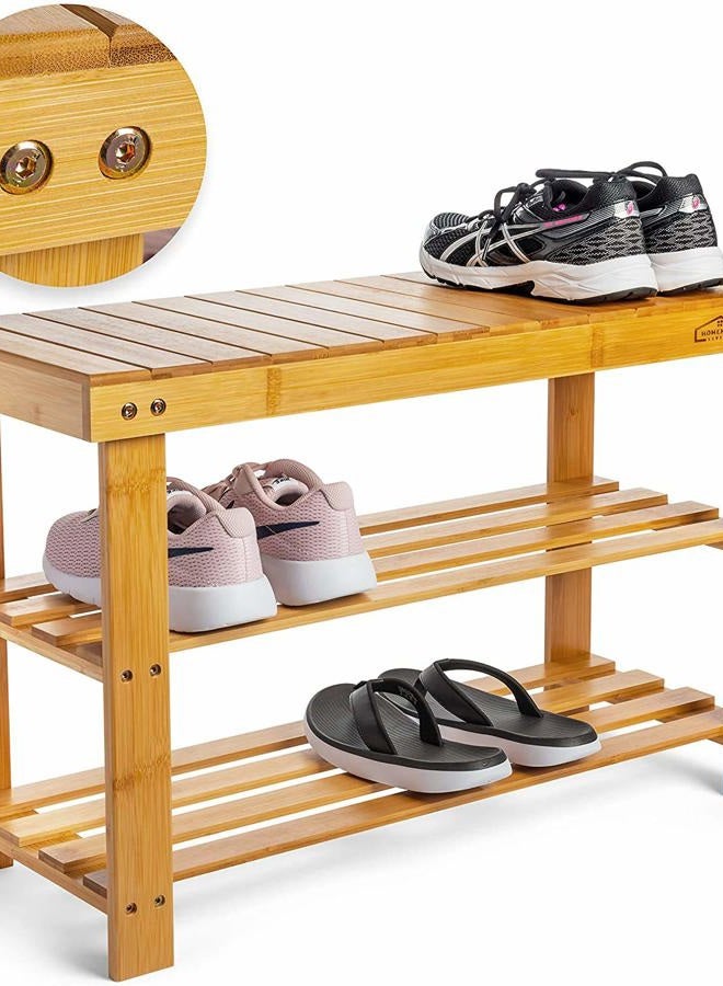 Homemaid Living Bamboo 3 Tier Shoe Rack Bench, Premium Shoe Organizer or Entryway Bench, Perfect for Shoe Cubby, Entry Bench, Bathroom Bench, Entryway Organizer, Hallway or Living Room - Image 4