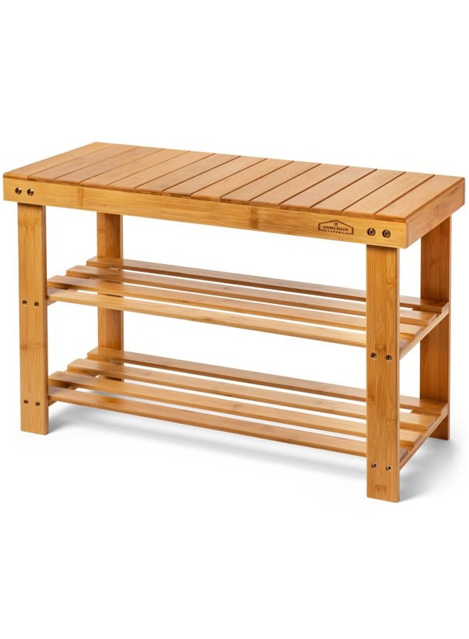 Homemaid Living Bamboo 3 Tier Shoe Rack Bench, Premium Shoe Organizer or Entryway Bench, Perfect for Shoe Cubby, Entry Bench, Bathroom Bench, Entryway Organizer, Hallway or Living Room - Image 1