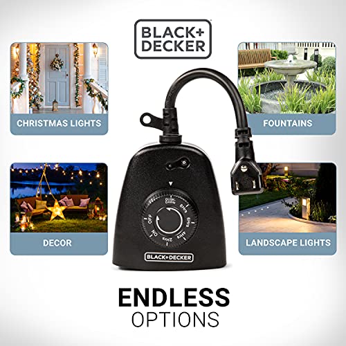 BLACK+DECKER Outdoor 3 Grounded Outlets Timer with Waterproof Outlet and Countdown BDXPA0031 - Image 4