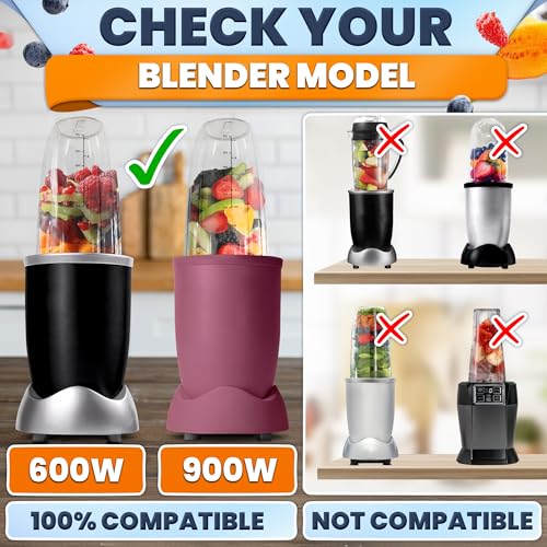 KETAR Bullet Blender Cups 32 oz - Blender Cup Replacement 7 Pieces Set Compatible with Nutri Bullet 900W and 1000W High-Speed Systems - Stainless Steel Extractor Blade for Mixing, Smoothies, and Juicing - Image 2