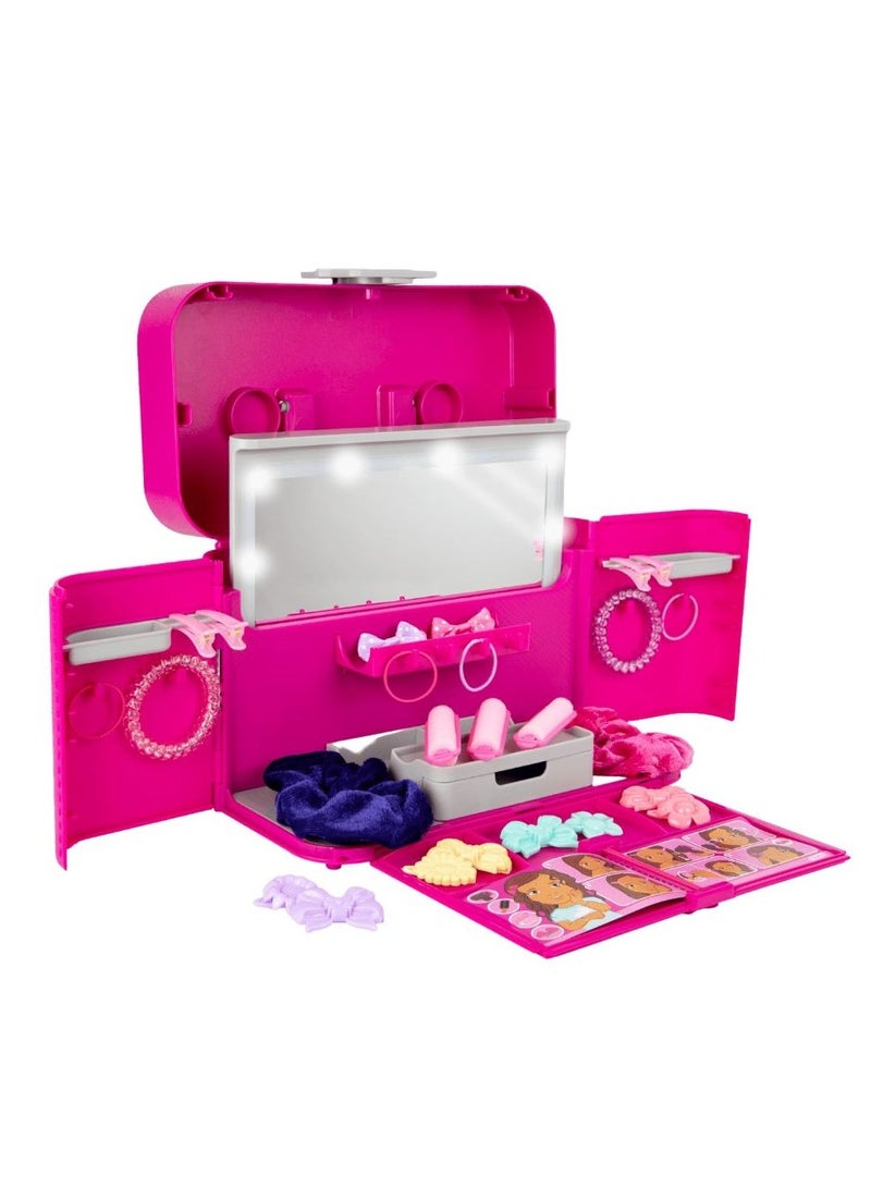 CASDON Ultimate Styling Case: Foldable Hair Styling & Accessory Set With Light-Up Mirror, Style Book & Hair Accessories, For Kids Aged 3+ - Image 1