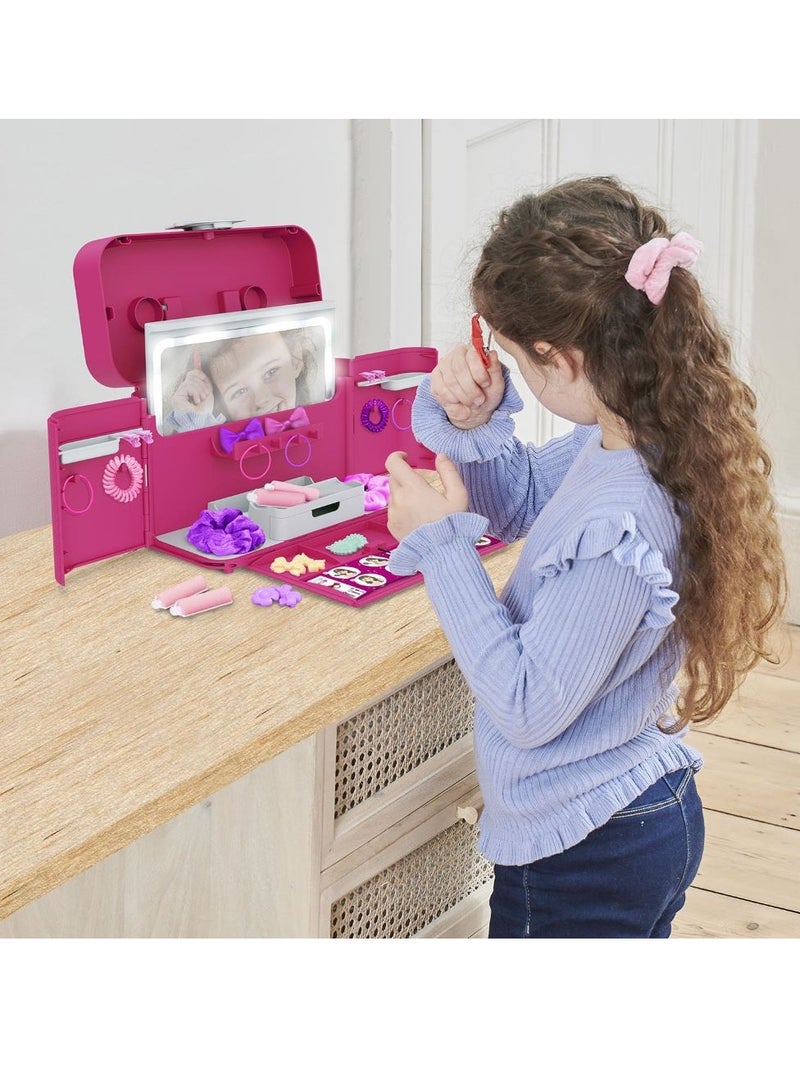 CASDON Ultimate Styling Case: Foldable Hair Styling & Accessory Set With Light-Up Mirror, Style Book & Hair Accessories, For Kids Aged 3+ - Image 2