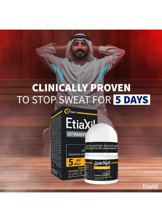 Etiaxil Détranspirant Antiperspirant Deodorant Men Roll-on Excessive Sweat Treatment 5 Day Protection For Underarms Formulated for Sensitive Skin Fragrance-Free Dermatologically Tested | 15 ml - Image 4