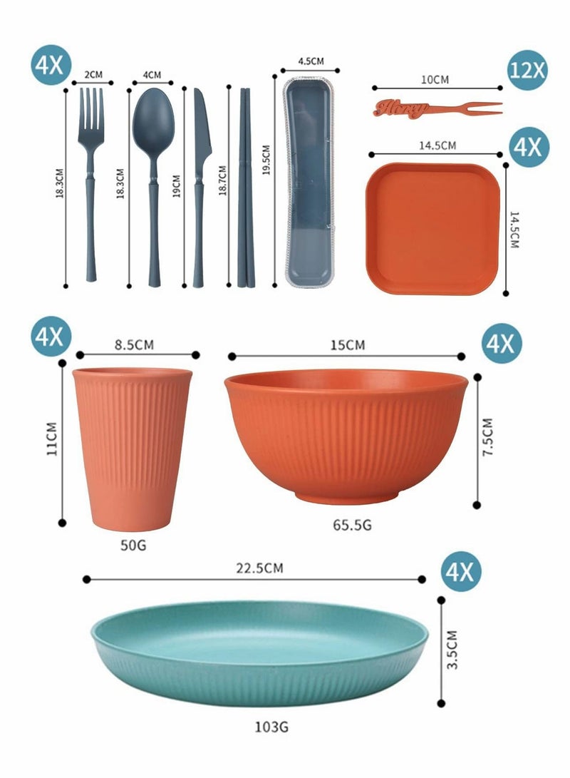 SYOSI 48pcs Unbreakable Dinnerware Sets for 4 People Camping Plates and Bowls Set Plastic Picnic Dinner Lightweight Colorful BBQ Serving Cups Cutlery Forks Tableware - Image 2