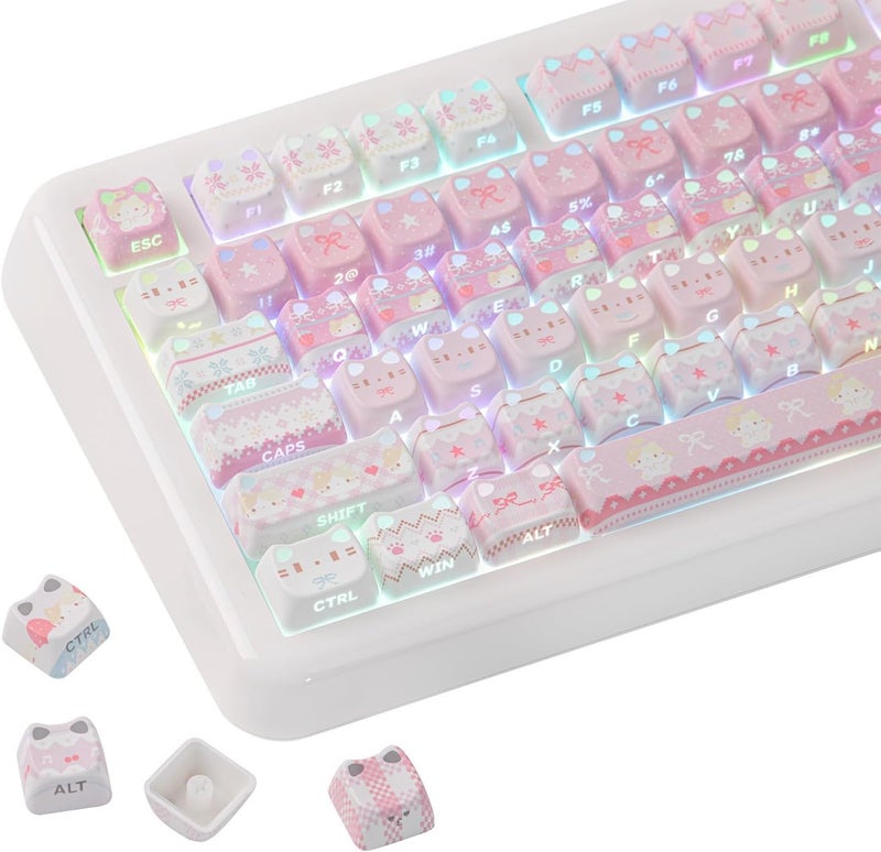 KiiBoom Cute Cat Keycaps Set, Mao Profile, PBT/PC Keycap for MX Switches Mechanical Keyboard, Compatible with 60%, 65%, 75%, TKL, 96%, Full-Sized Layout (Pink Meow) - Image 1