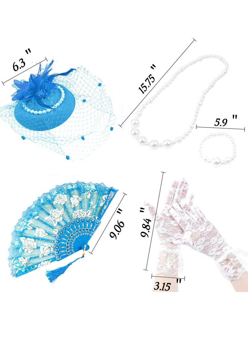 SOLARAE 5 Pcs Tea Party Favors Supplies Set Time Clips Pearl Necklaces Gloves Fans Fascinators Hats for Girl Decoration for Kids Girls Birthday Goodie Bag Gift - Image 5